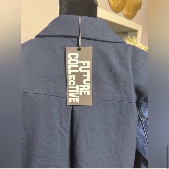 Contrasting Denim Cropped Blazer - Future Collective Navy Blue - Picture 6 of 7